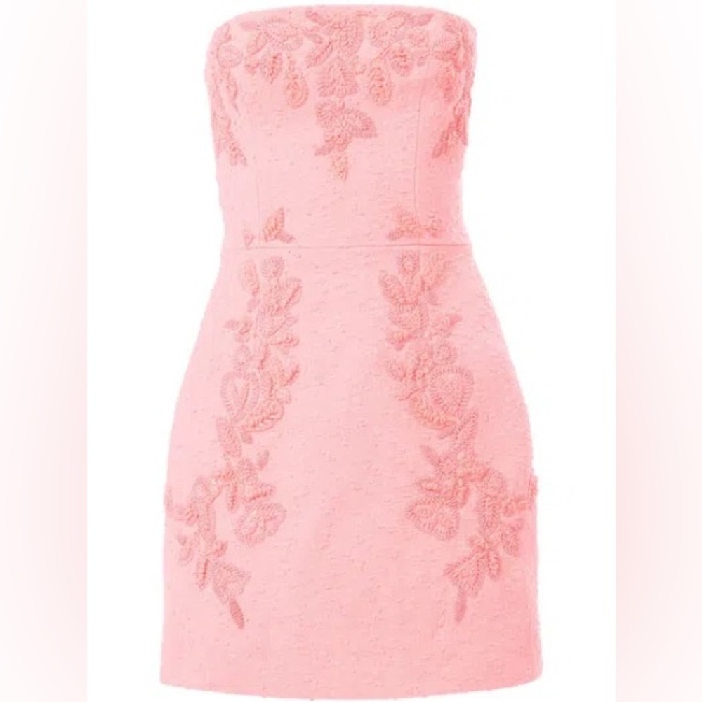 NWT New Carolina Herrera Strapless Embroidered Mini Dress in Sunset Pink Size 6 - Picture 10 of 11